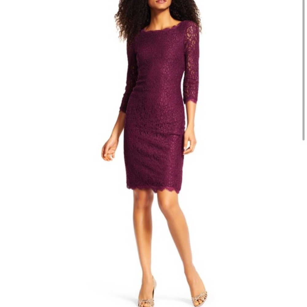 NWT Adrianna Papell Lace 3/4 Sleeve Zippered Dress